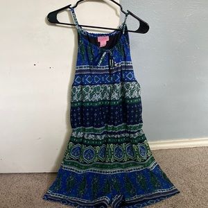 Boho paisley green and blue romper